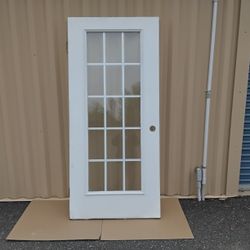 Nice White Entryway 15 Light Steel Door With Hinges 36" X 80"  LH Swing Very Clean Like New. 