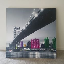 Large Modern Cityscape Wall Art Set – 3 Panel Bridge Canvas (Statement Piece)
