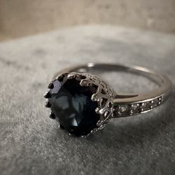 8.0mm Rainbow Blue Quartz & White Topaz Ring in Sterling Silver 