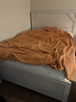 Queen Bed Frame and Mattress w/ Mattress Topper
