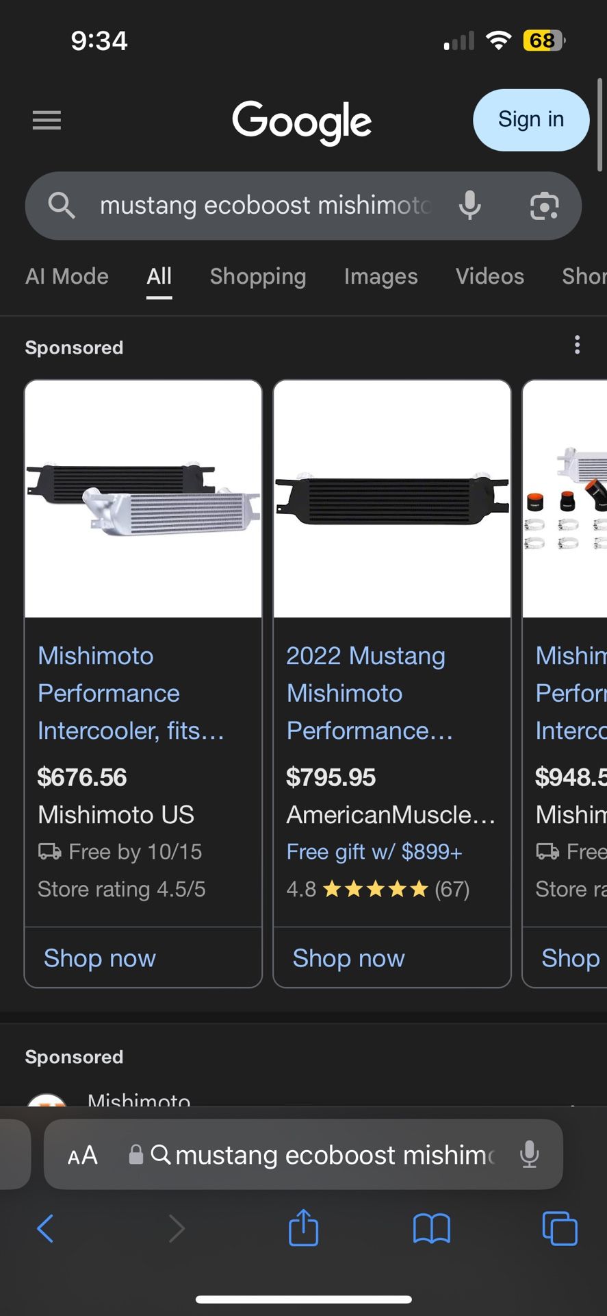 Mustang Ecoboost Mishimoto Intercooler.