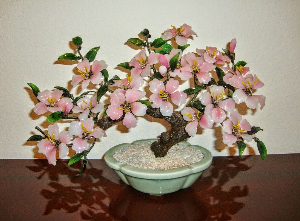 (FREE DELIVERY) Asian pink jade bonsai tree glass flower plant