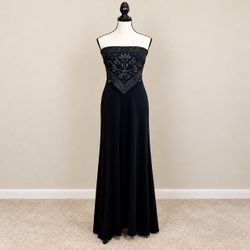 Caché Black Strapless Embellished Sheer Waist Formal Gown XS