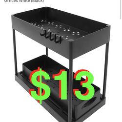 Under Sink Organizers Large Acity Slide Out Storage Baskets for Bathrooms Kitchens Closets Laundry Rooms Offices White (Black)