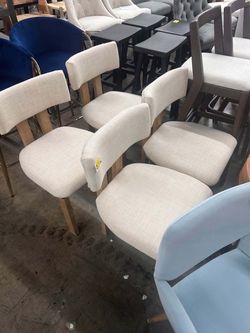 Guyou Farmhouse Dining Chairs - Set of 4, Faux Fur Upholstered Kitchen Chairs with Solid Hardwood Legs