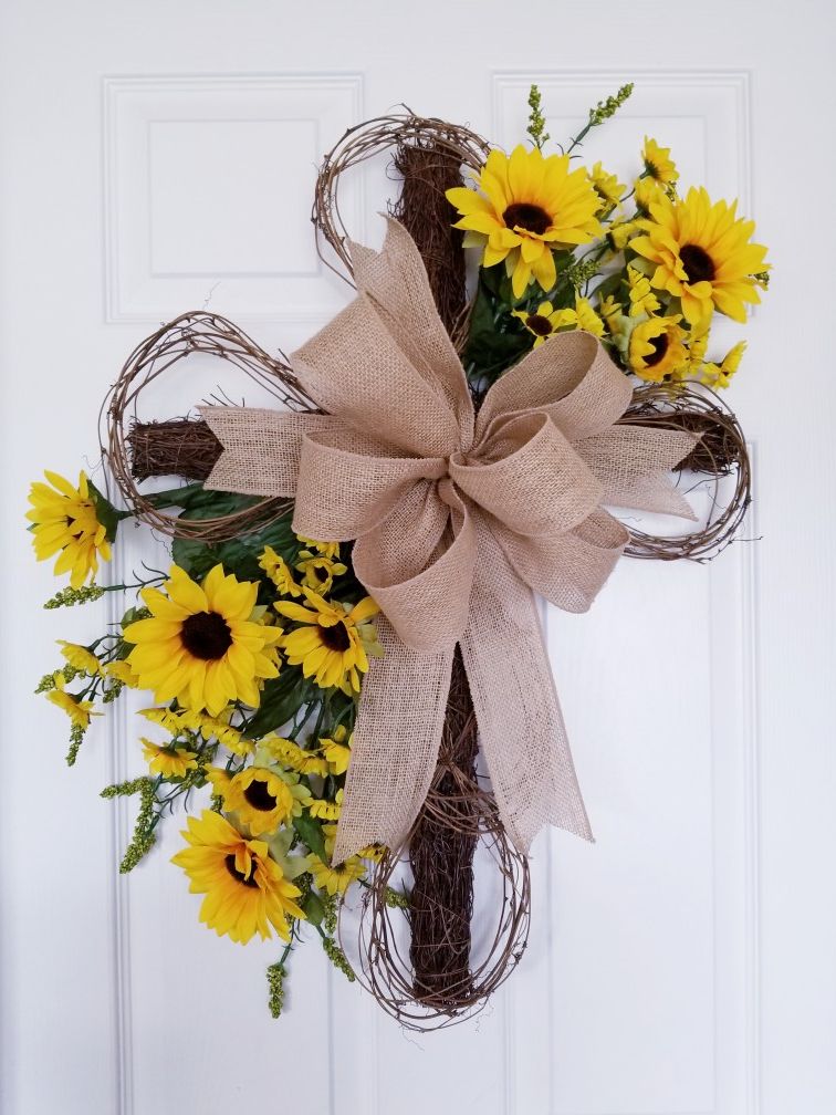 Everyday wreath, grapevine Cross, Sunflower wreath,Summer Wreath ...