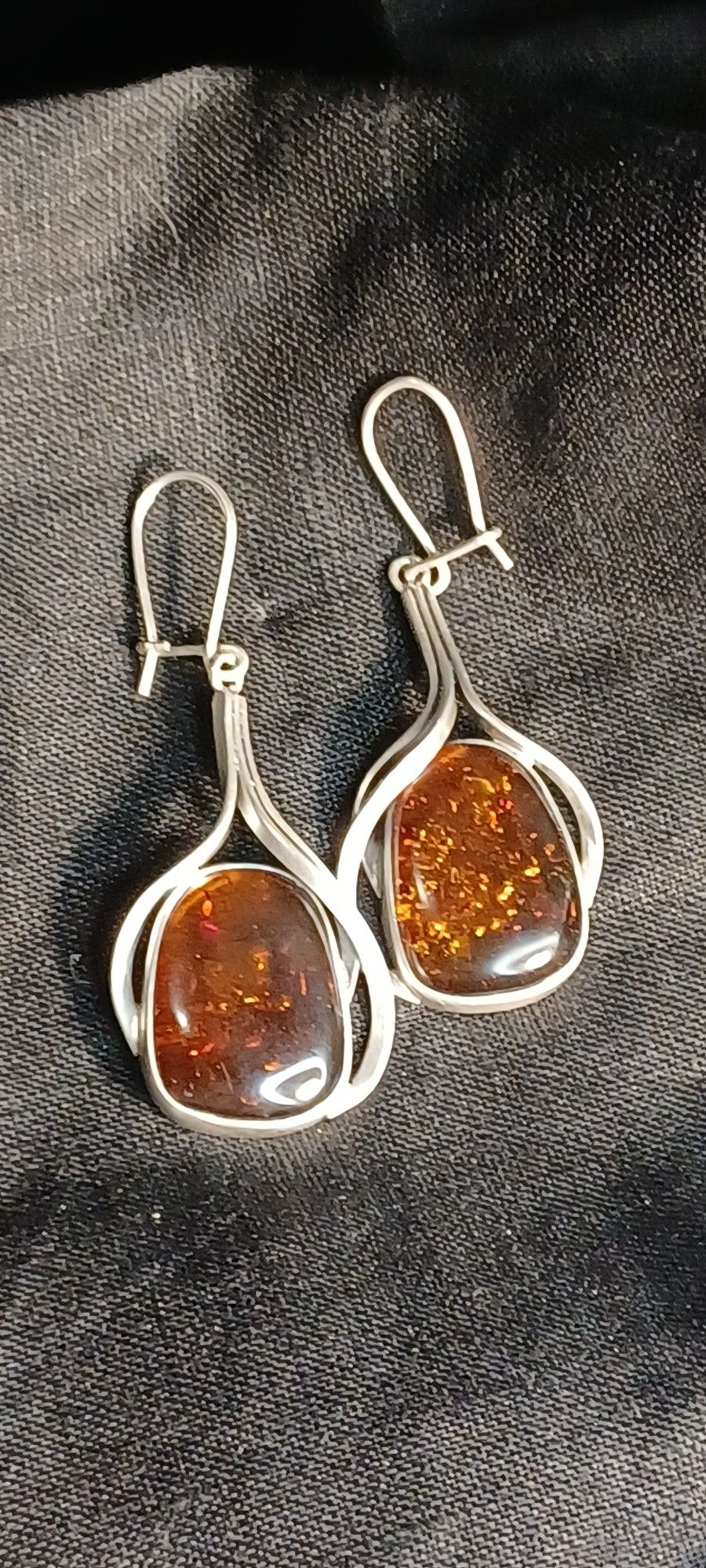 Amber and Sterling Silver Earrings