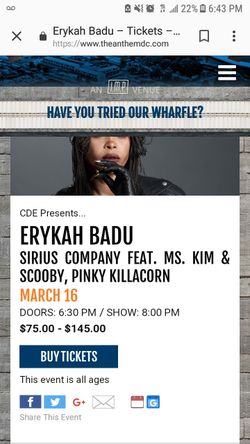 Erykah Badu tickets tonight @ THE Anthem in Washington DC