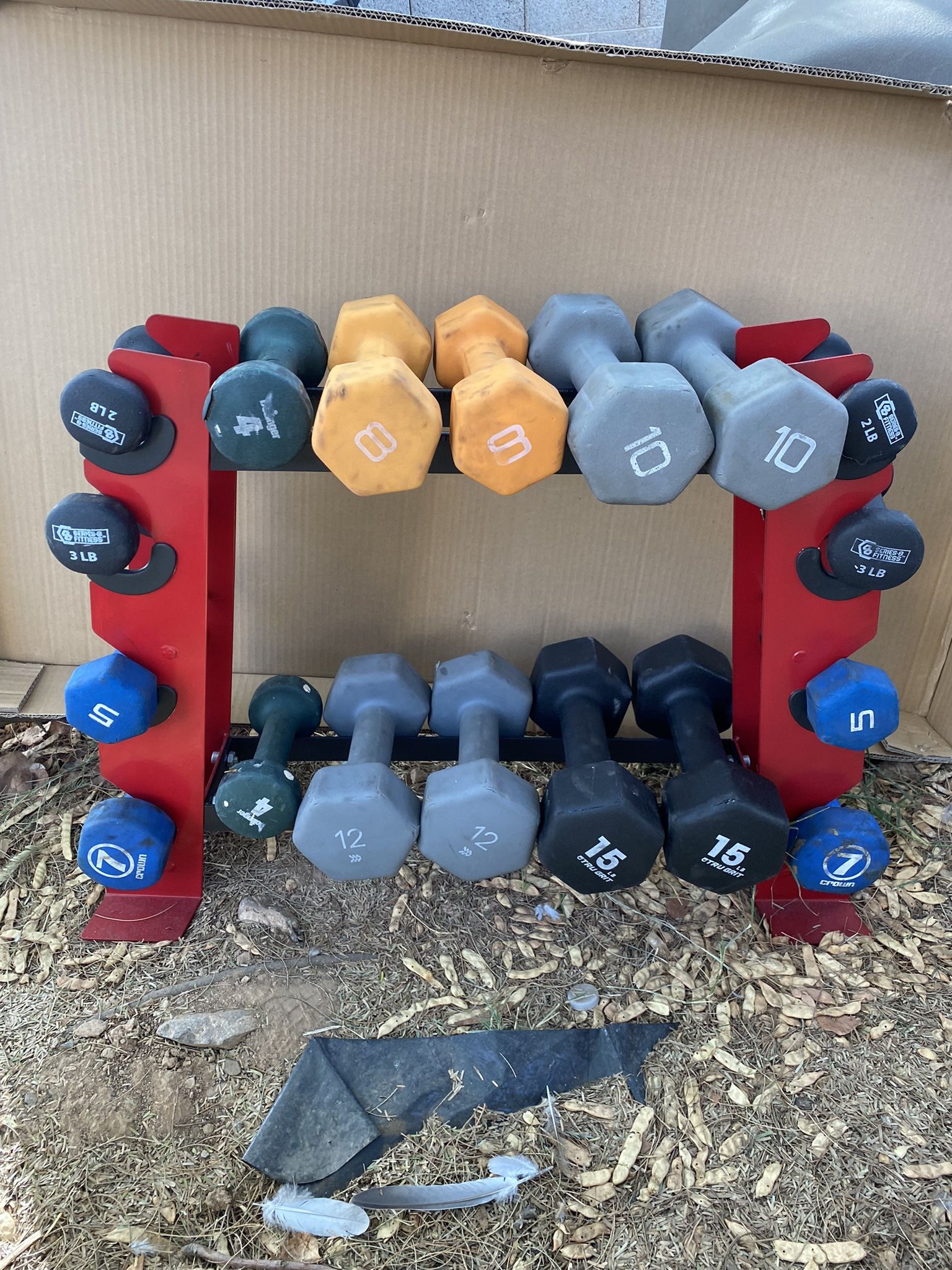 2-15lb Neoprene Dumbbell Set With Rack 132lbs