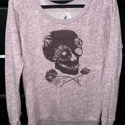 Women’s Size Large Volcom Skull Floral Sweatshirt Pullover 