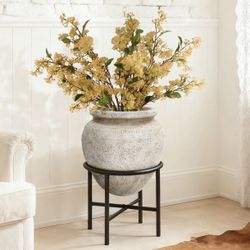 Distressed Large Planters for Indoor Plants with Stand, 17.5" Dia ，PL2801-L