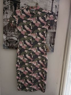 Pink & Green Camo Midi Bodycon Dress