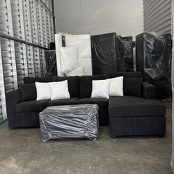 Brand New Charcoal Gray Sectional Sofa Couch With Ottoman 