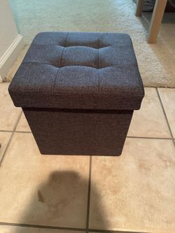 Dark Gray Fabric Storage Ottoman – Foldable Footrest / Storage Cube