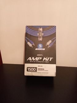 METRA AMP KIT 5 GAUGE BLUE WIRE  (NEW IN BOX)  1500  WATT UNIVERSAL  W 16' STEREO RCA CABLE