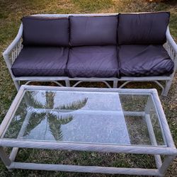 Wicker Loveseat With Cushions And Matching Table 