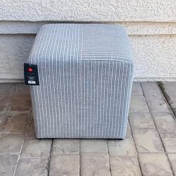 Lynwood Square Upholstered Cube Ottoman navy Stripe