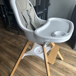 BABY JOY 3 in 1 High Chair, Gray, White & Wooden Color