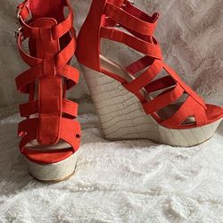 Blood Orange Wedge Heels 
