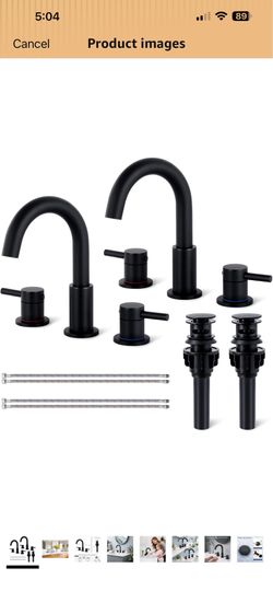 Black Bathroom Faucet 3 Hole, 2-Handle Widespread Faucet (2 Pack) Lead-free stainless steel, pop-up drain, Detachable faucet aerator, 360°swivel, for 