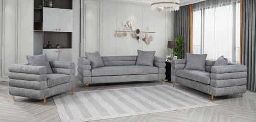 L926-Modern Grey 2pc Sofa & Loveseat Set - Gold Legs Finance/Delivery available