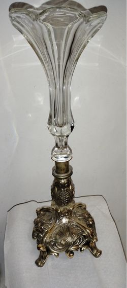 Victorian Glass Trumpet Vase with Spelter Base