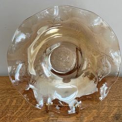 Vintage Jeannette Glass Floragold “Louisa” Ruffled Carnival Glass Bowl, 9.5”