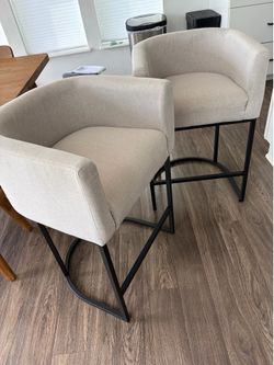 LUE BONA Counter Height Barrel Bar Stools (Set of 2) – Light Gray – Like New
