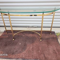 Ethan Allen  Collector's Classics Brass/Glass  Half Round Console Table, 
