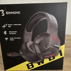 BINNUNE Wireless Gaming Headset with 2.4GHz for PS5, PS4, PC, Switch, FPS Gamers, 120Hrs+ Bluetooth 5.3 Gaming Headsets with Noise Canceling Mic, 50MM