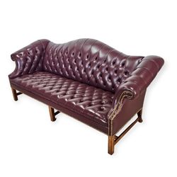 English  Leather Chesterfield Camelback Sofa 