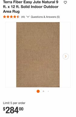 Terra Fiber Easy Jute Natural 9 ft. x 12 ft. Solid Indoor Outdoor Area Rug