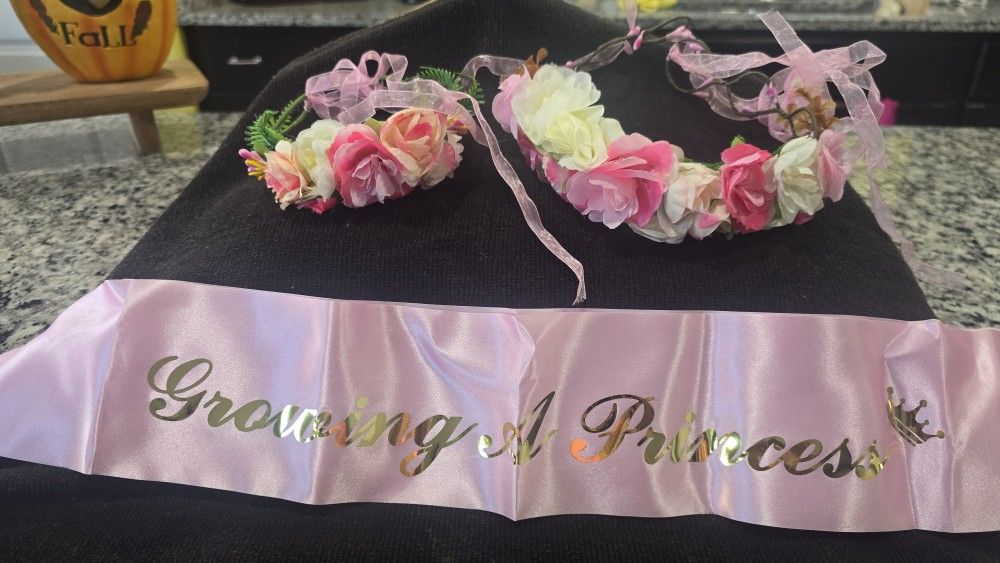 Sash, Flower Wristlet, and Crown For Baby Shower