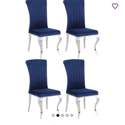 4 Dinning Chair Dark Blue Velvet