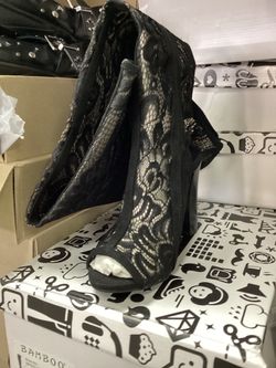 Women's Black Lace Peep-Toe Booties — $5.99