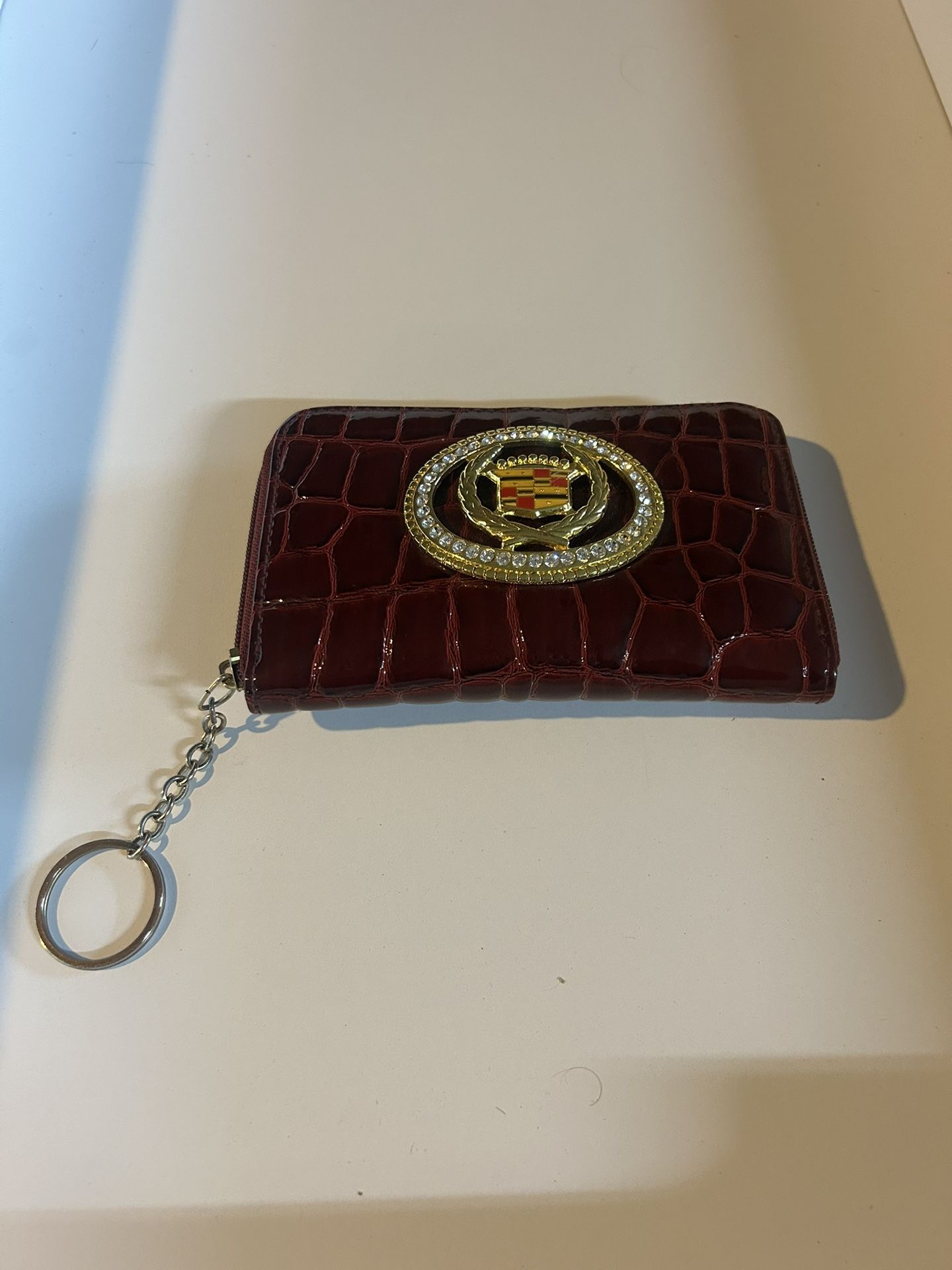 Vintage Cadillac-Branded Faux Alligator Skin Wallet Or Clutch With A Rhinestone-Embellished Logo