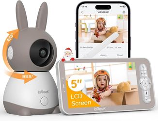 ieGeek Baby Monitor 2K HD Resolution Pan Tilt Zoom Video Camera 5in LCD Screen + APP Control Night V