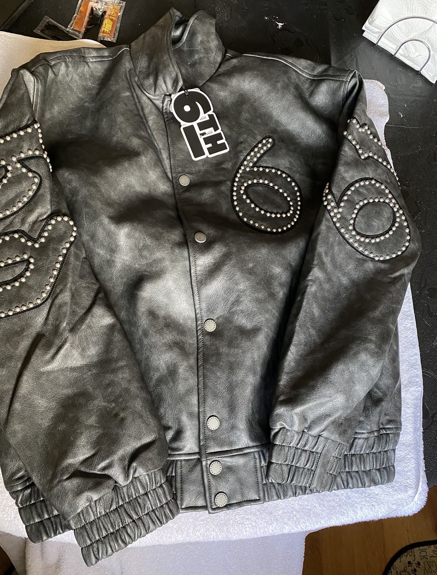 Men’s 6th Neighborhood Black Leather Jacket Size Large