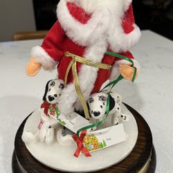 Annalee 10" Santa Doll with Tag and Signed Wood Stand
