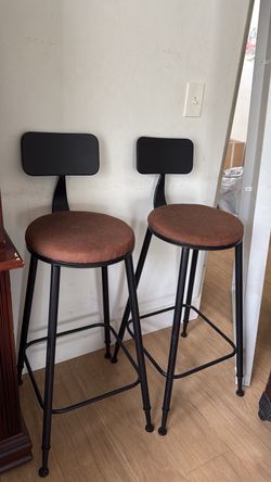 Set of 2 Industrial Bar Stools with Back
