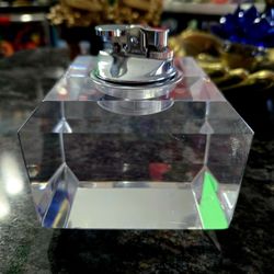 Mid Century Modern Lucite Geometric Design Chrome Lighter 4"×3.5"