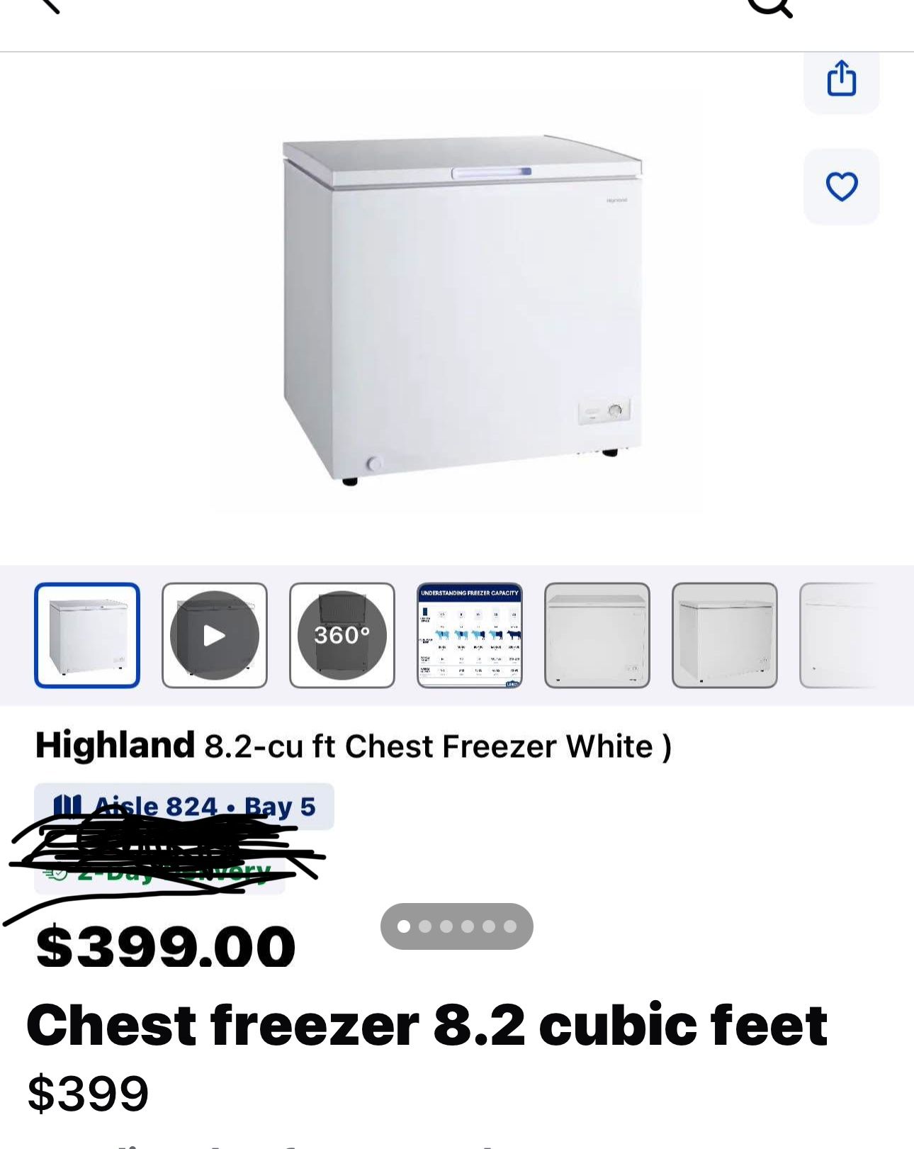 Chest Freezer 8. 2 Cubic Feet.