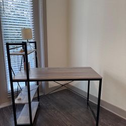 Modern Industrial Desk with Built-in Bookshelf - Weathered Oak