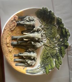 3D Elephant Herd Decorative Collector Plate