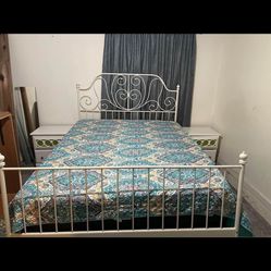 Vintage Metal Queen Bed Frame, 2 Night Stands And Dresser