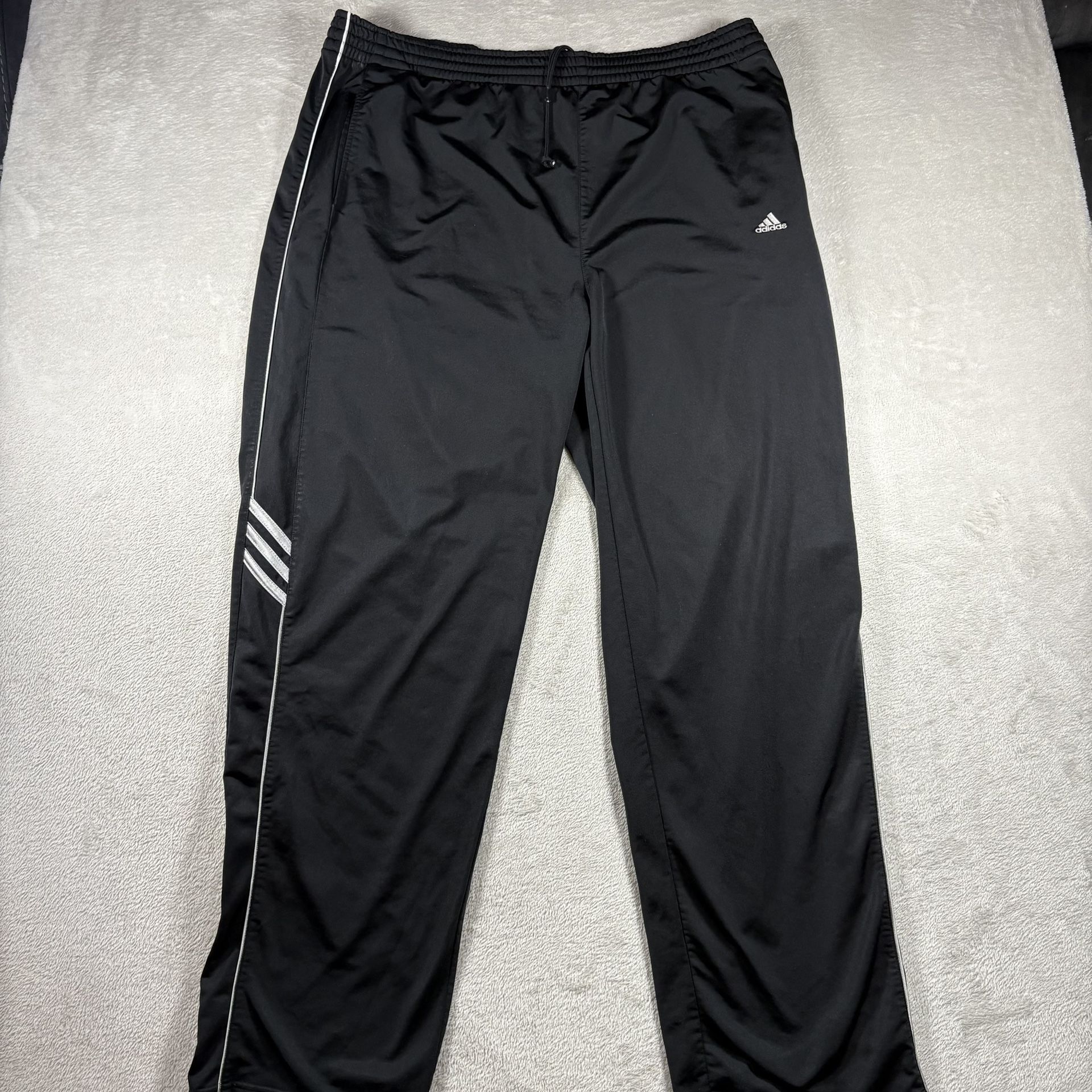 Adidas Track Pants Mens 2XL Black Logo Stripe Drawstring Open Hem BAGGY Y2K#676