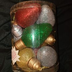 New Christmas Tree Ornaments. Shaped Like 4" Sparkle Light Bulbs. Non breakable, plastic. East, west, north.