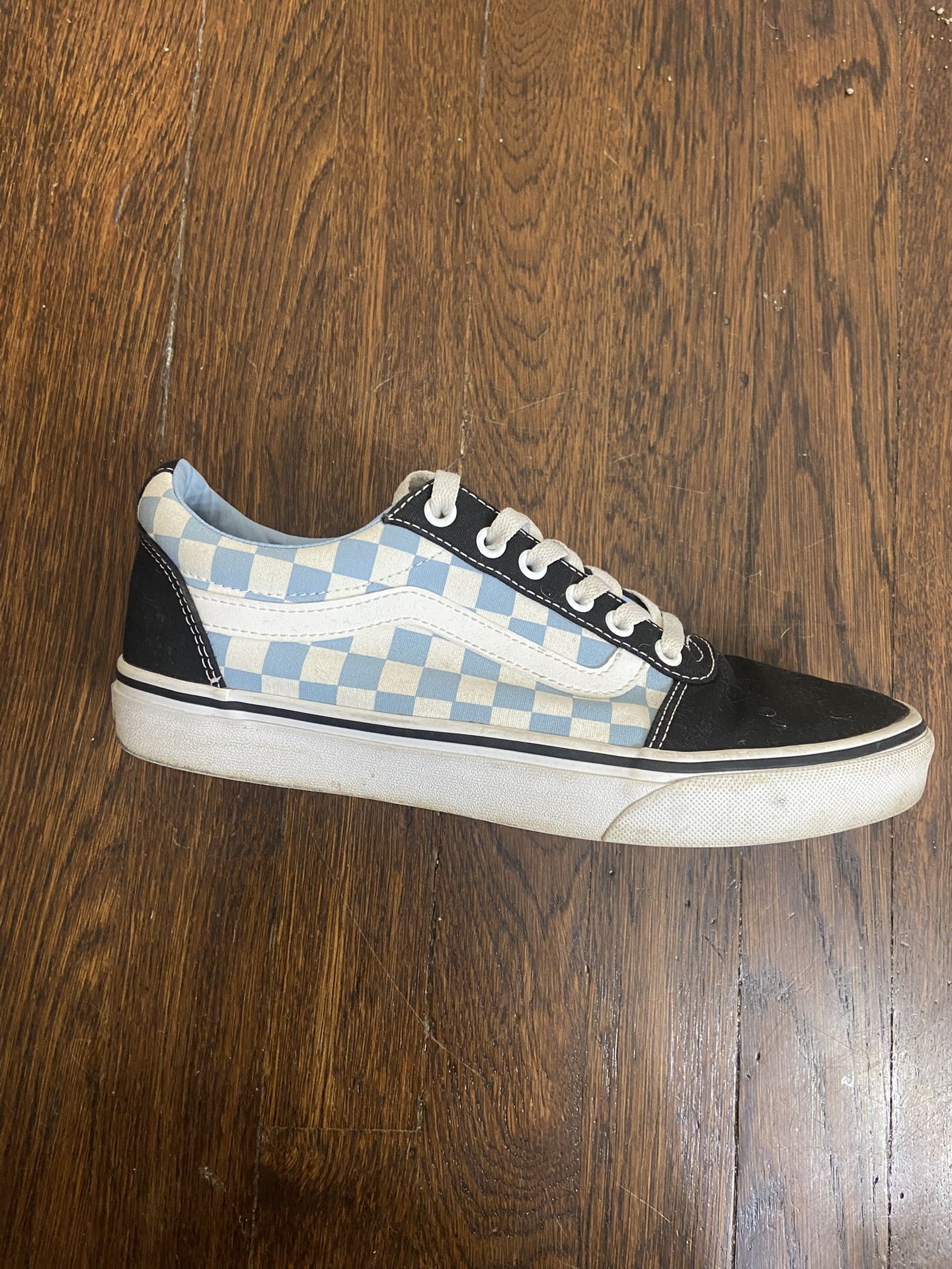 Light blue woman’s checkerboard vans 