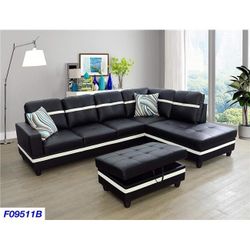 New Leather Sectional And Ottoman