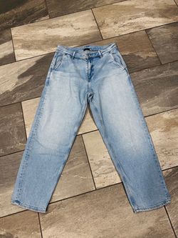 Men Uniqlo Light Wash Relaxed Leg Baggy Jeans